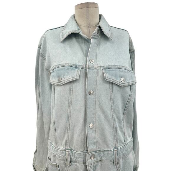 Zara Denim Short Mini Dress Light Wash Blue Long Sleeves Coverall Size Large - Picture 3 of 12